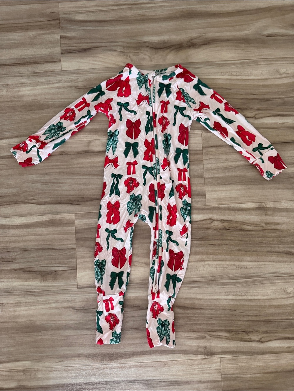 In My Jammers 2T Christmas One-Piece Pajama with Red & Green Bow Print